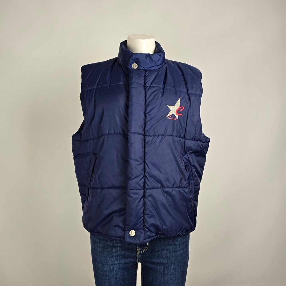 Vintage Cersa Puffer Vest Women’s Blue Quilted Logo Snap Front Size M